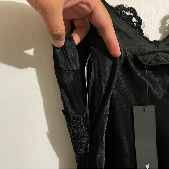 NWT Lulus Classy Beauty Black Satin Lace Mermaid Maxi Dress - Picture 10 of 11